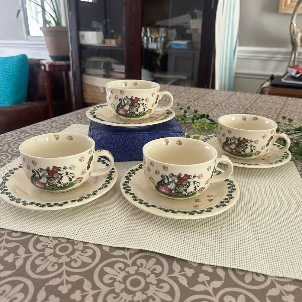 Paul Cardew Design 2004 Boyds‎ Bears 4pc Cup & 4pc Saucer 25yrs anniv Vintage